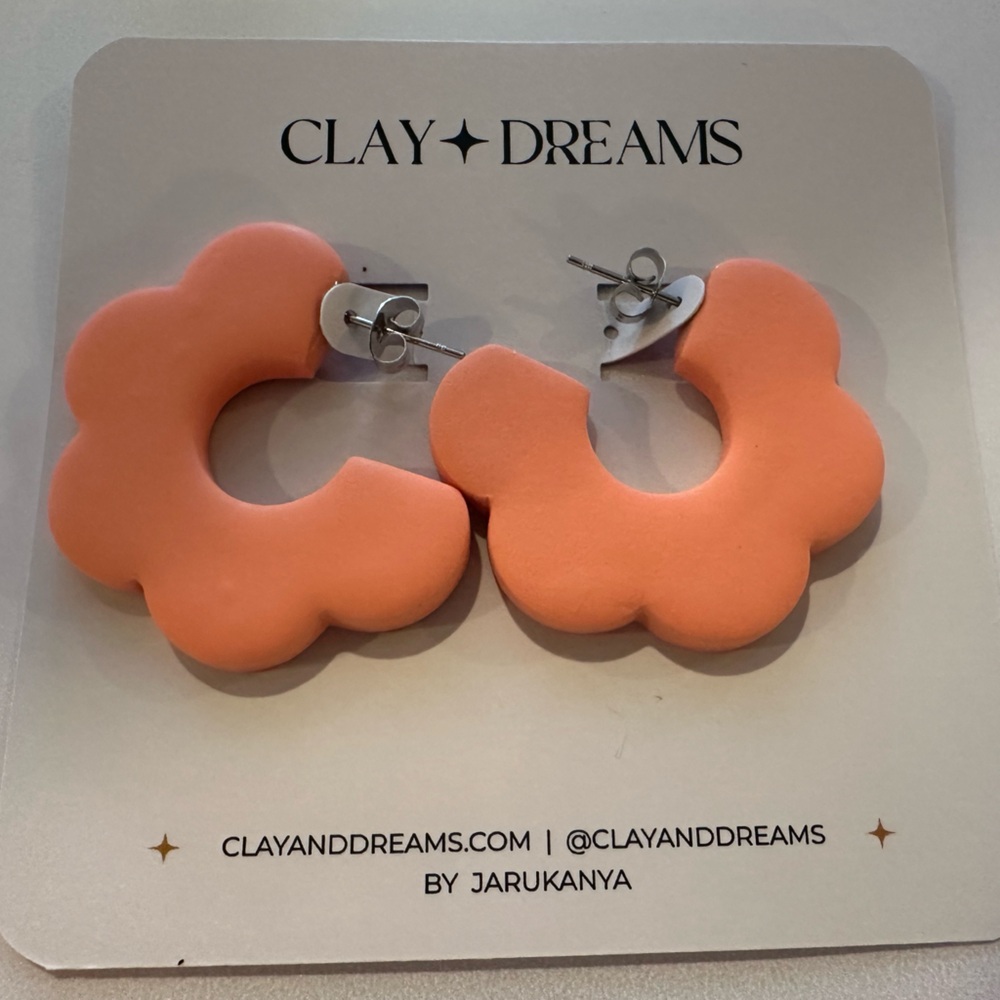 Clay Dreams Peach Flower Hoop Earrings | Matte Polymer Clay Statement Earrings
